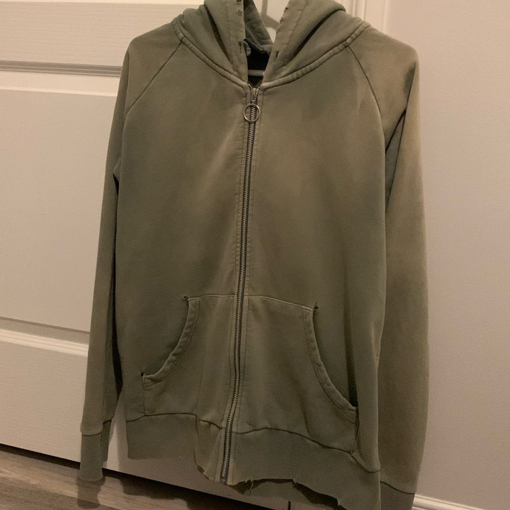 Oversized Raglan Zip Green Zip Up Hoodie